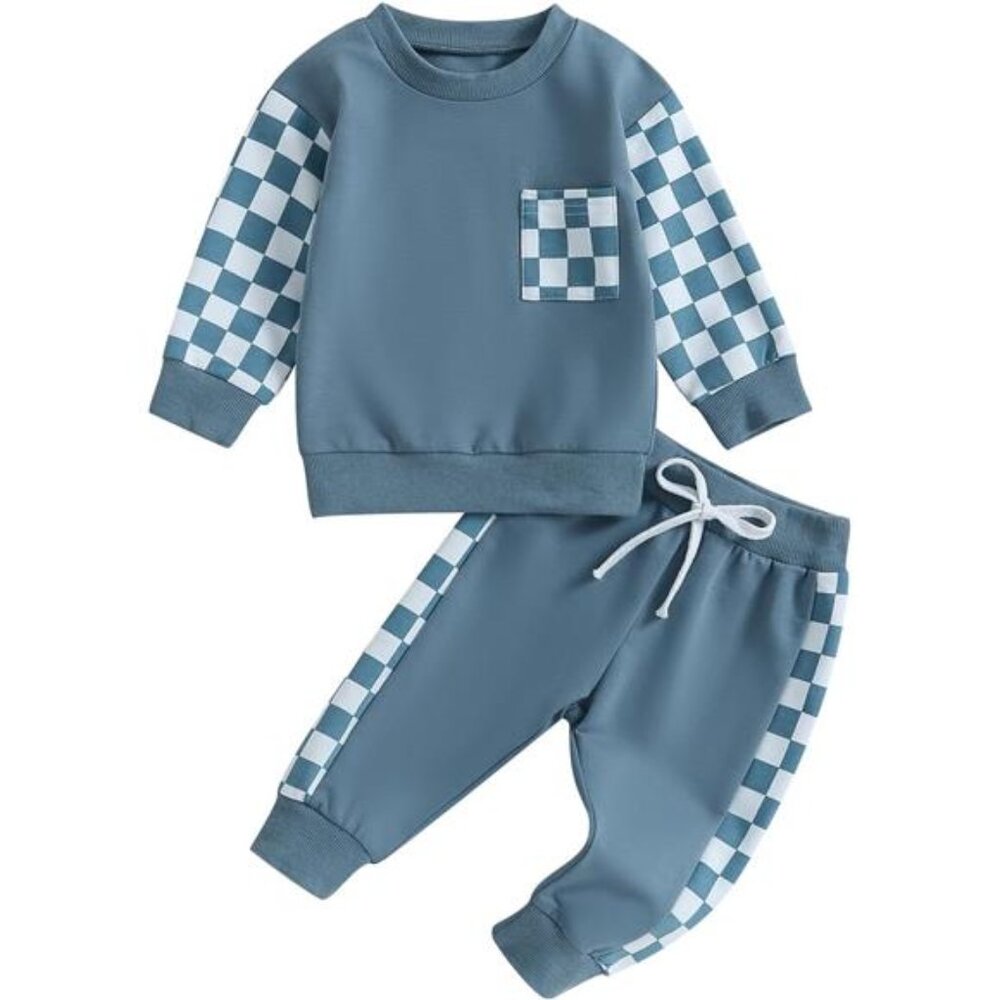 Fall Toddler Baby Boy Clothes 2Pcs Color Block Crewneck Sweatshirt and Pants